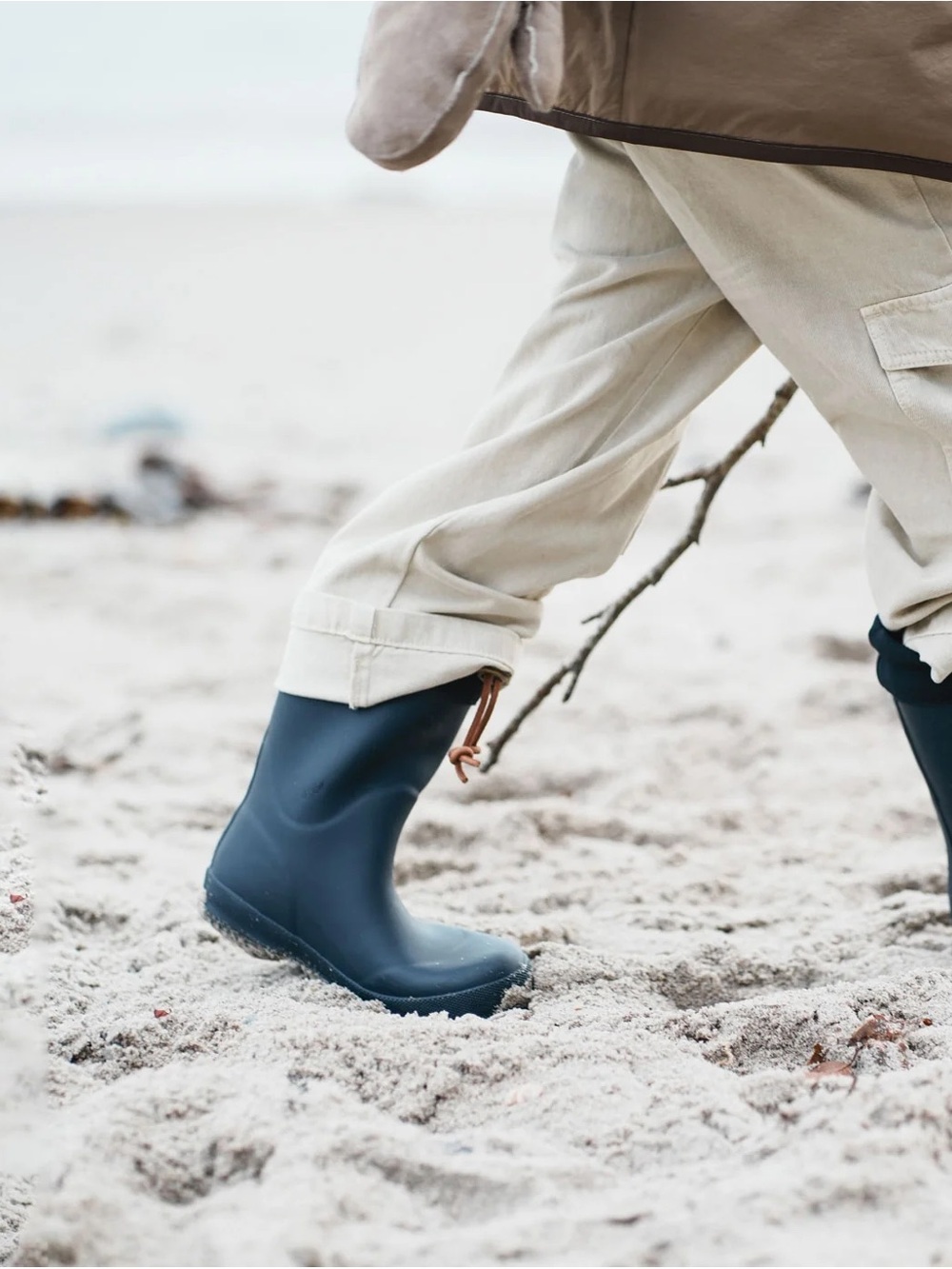 Kids Navy Blue Waterproof Rain & Snow Boots Rubber with Sheep Wool Lining